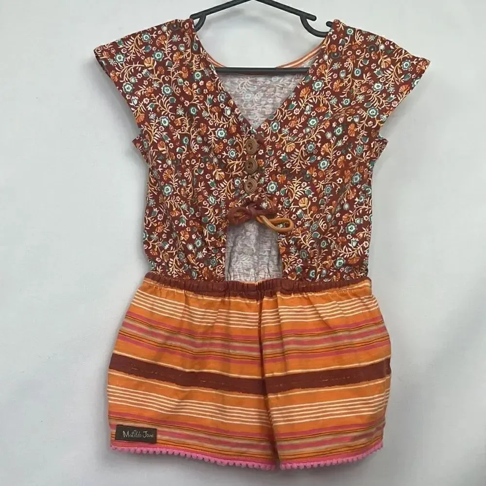 Matilda Jane orange and pink sundown multi print romper size 2